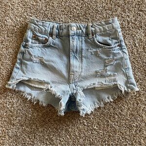 ZARA The High Waist Jean Micro Mini Shorts Womens 2 Light Wash Distressed Cutoff